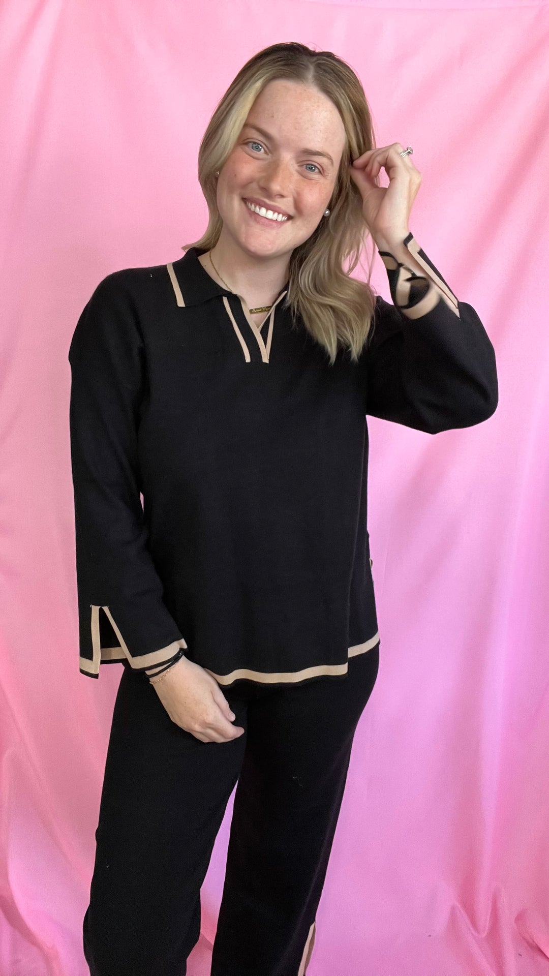 Black Sweater Top with Side Slit