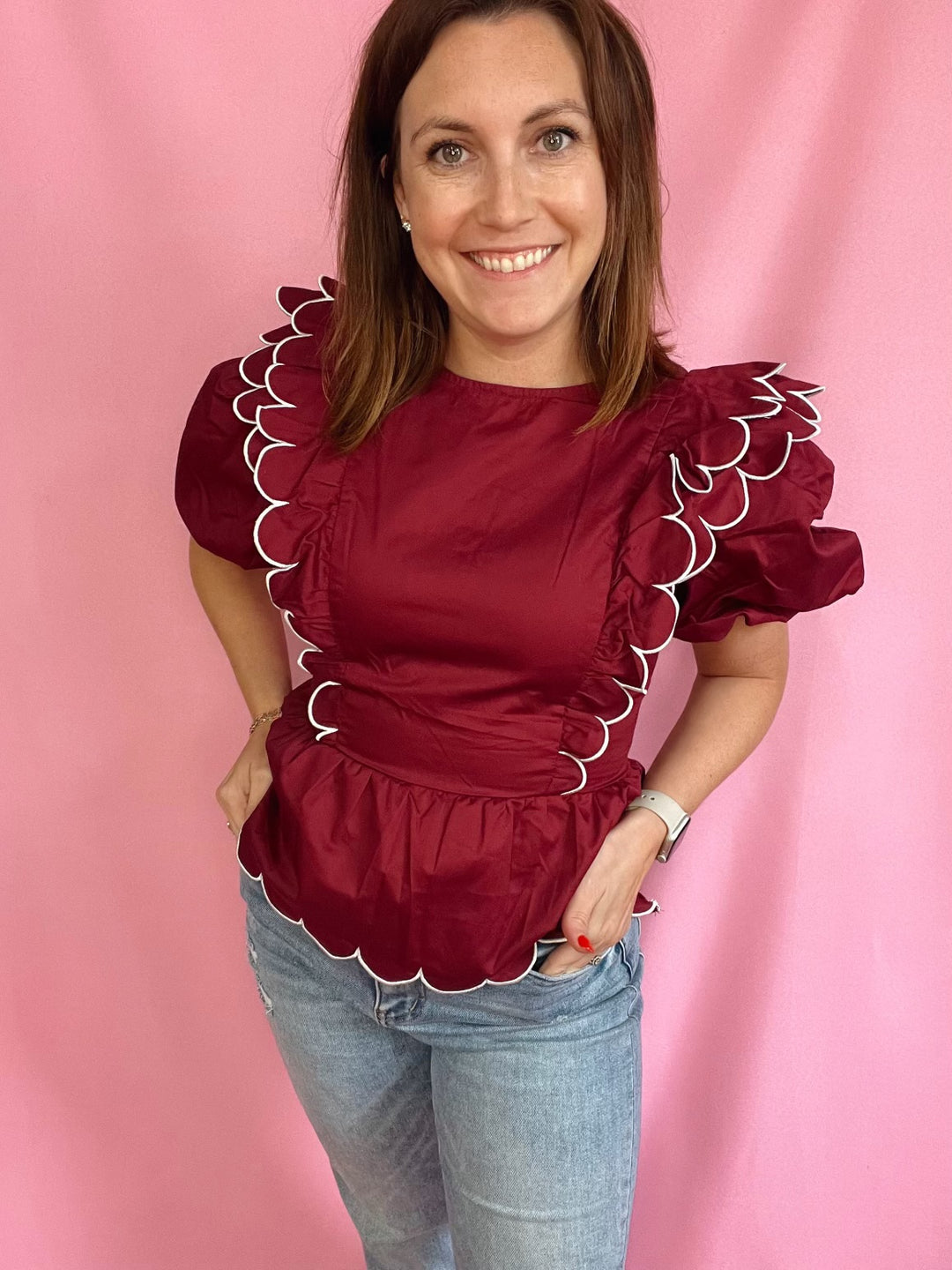 Burgundy Scalloped Top