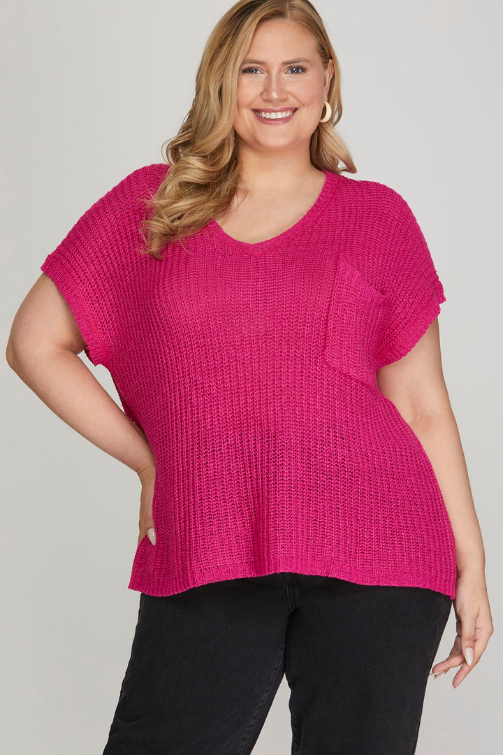 Knit Front Pocket Sweater - Plus Size