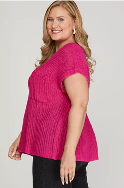 Knit Front Pocket Sweater - Plus Size