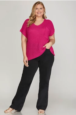 Knit Front Pocket Sweater - Plus Size