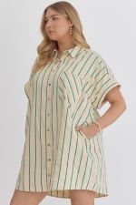 Button Down Short Sleeve Collared Mini Dress -  Plus