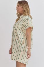 Button Down Short Sleeve Collared Mini Dress -  Plus