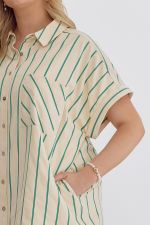 Button Down Short Sleeve Collared Mini Dress -  Plus