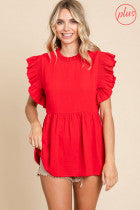 Red Ruffle Sleeve Top - Plus