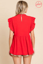 Red Ruffle Sleeve Top - Plus